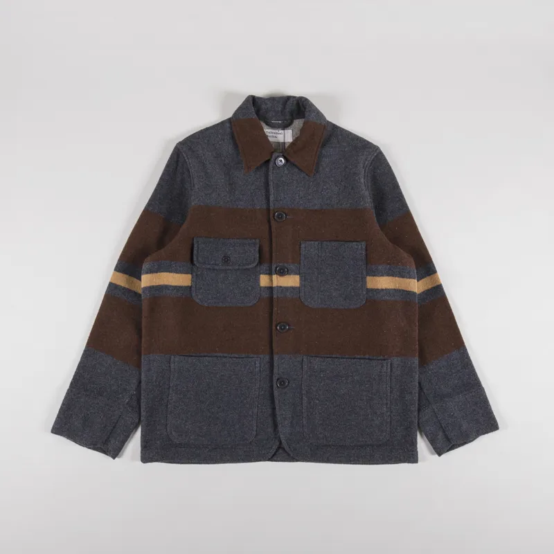 Universal Works Merchant Jacket Charcoal Stripe Blanket Wool Mix