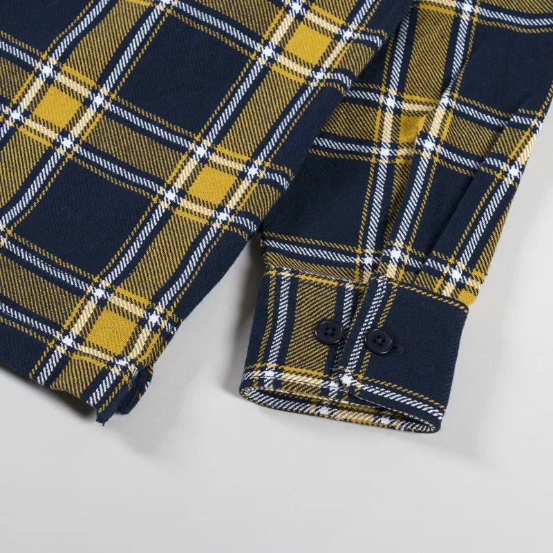 Universal Works Long Sleeve Utility Shirt Yellow Navy Twill -7