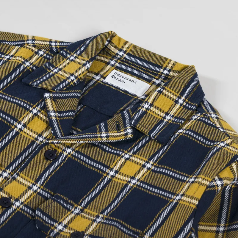 Universal Works Long Sleeve Utility Shirt Yellow Navy Twill -4