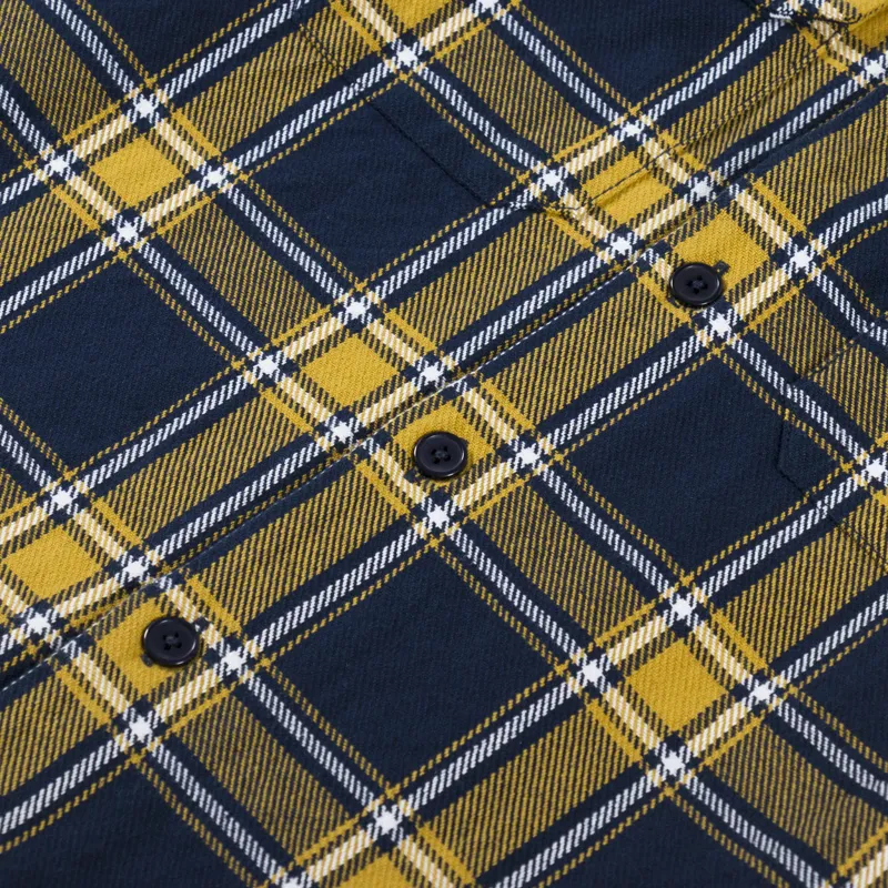 Universal Works Long Sleeve Utility Shirt Yellow Navy Twill -5