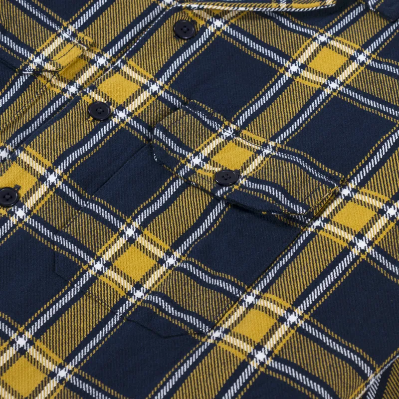 Universal Works Long Sleeve Utility Shirt Yellow Navy Twill -8