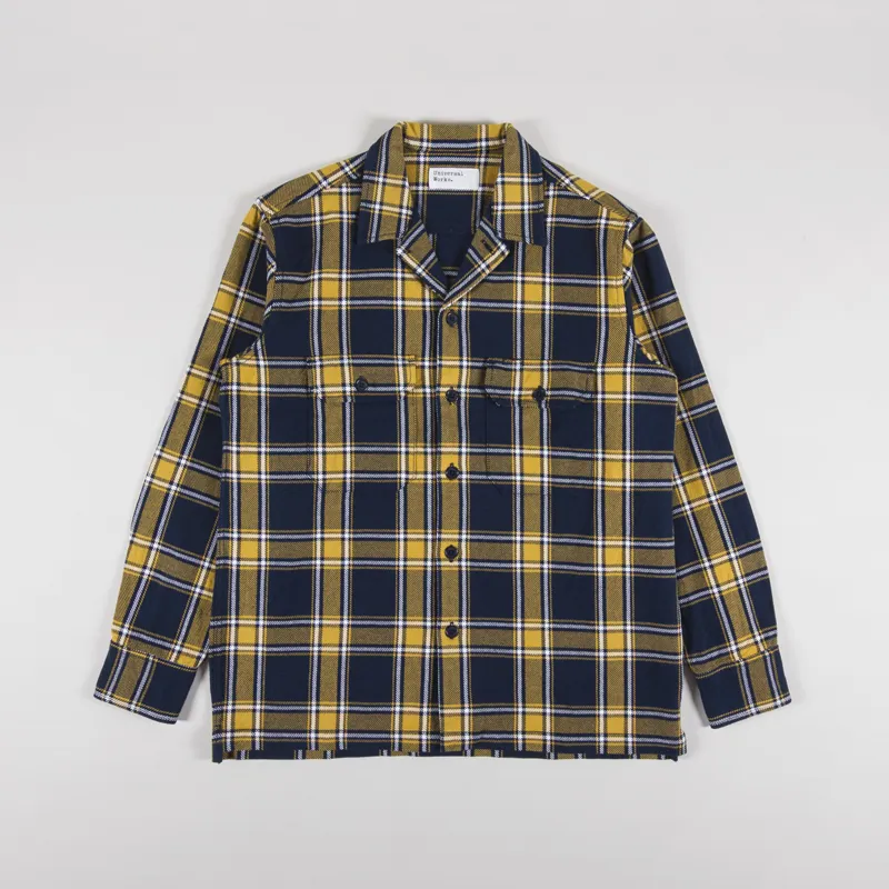 Universal Works Long Sleeve Utility Shirt Yellow Navy Twill 