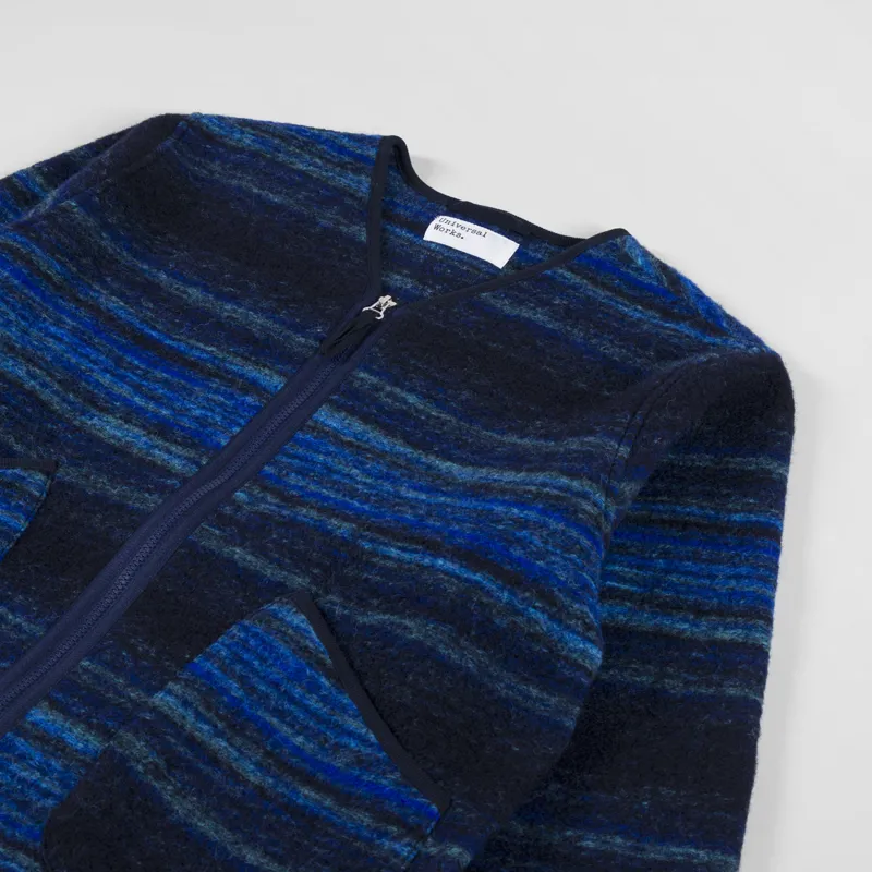 Universal Works Military Liner Jacket Blue Mississippi Fleece-2