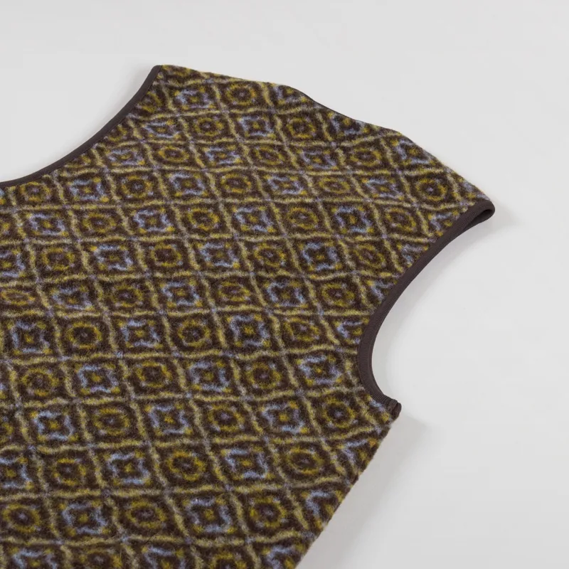 Universal Works Womens Zip Gilet Brown Geometric Fleece-7