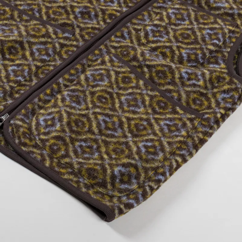 Universal Works Womens Zip Gilet Brown Geometric Fleece-9