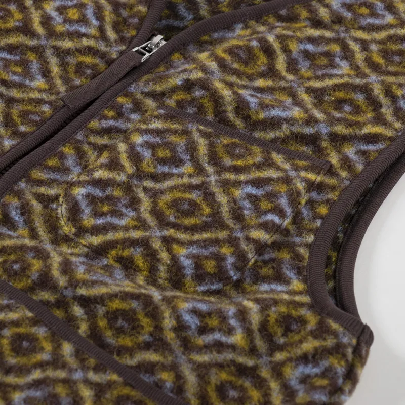 Universal Works Womens Zip Gilet Brown Geometric Fleece-8