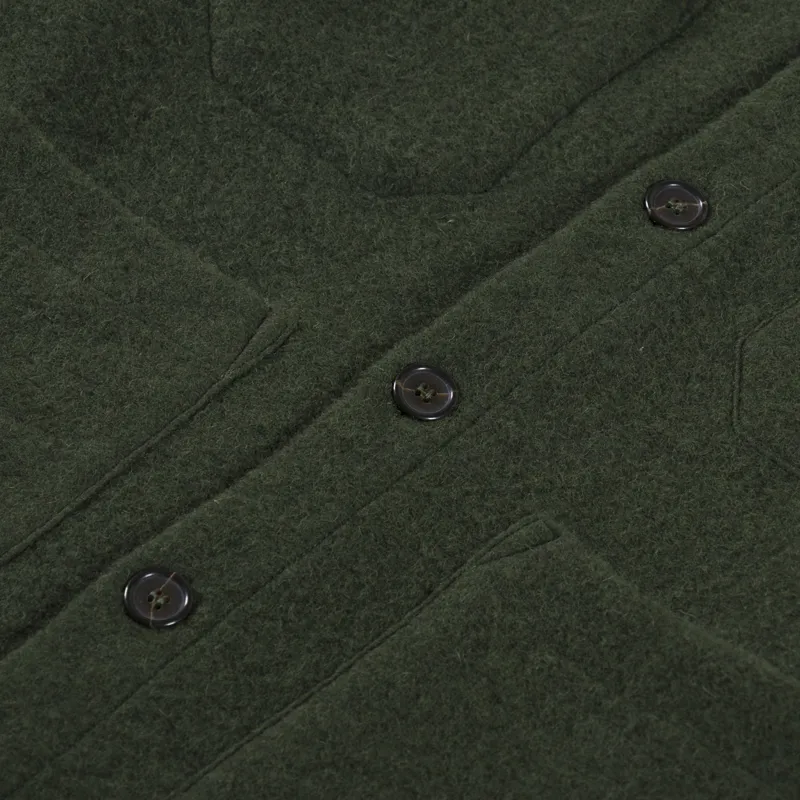 Universal Works Cardigan Olive Wool Fleece-4