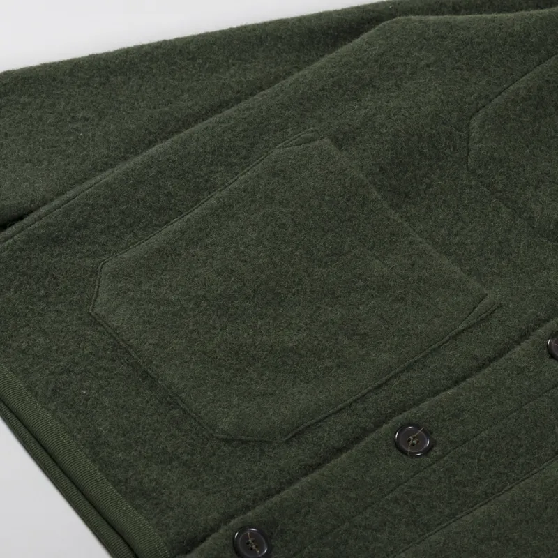 Universal Works Cardigan Olive Wool Fleece-5