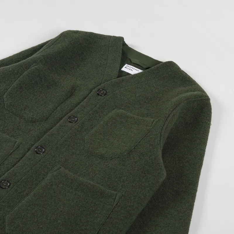 Universal Works Cardigan Olive Wool Fleece-2