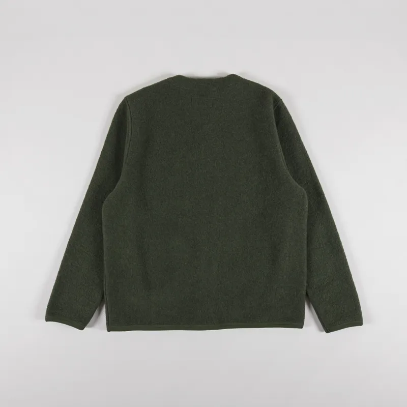 Universal works cardigan in olive wool fleece clearance