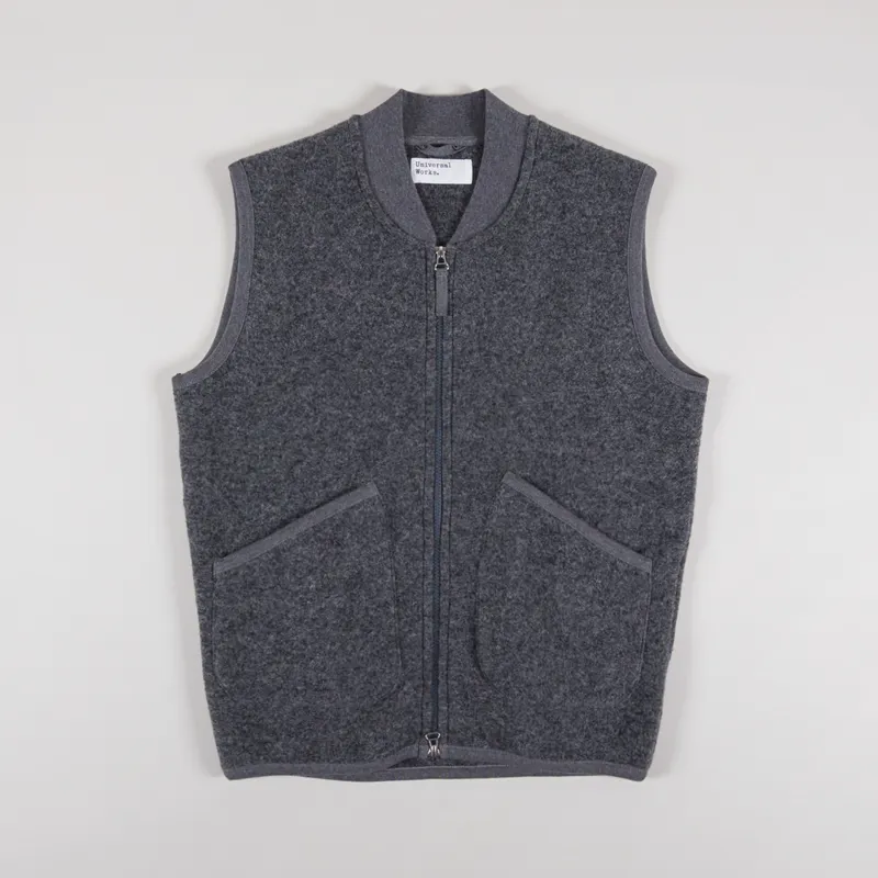 Universal Works Zip Waistcoat Grey Marl Wool Fleece