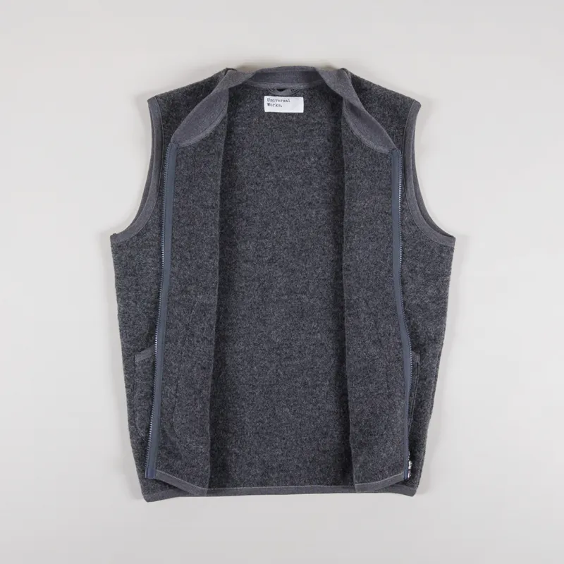 Universal Works Zip Waistcoat Grey Marl Wool Fleece-1