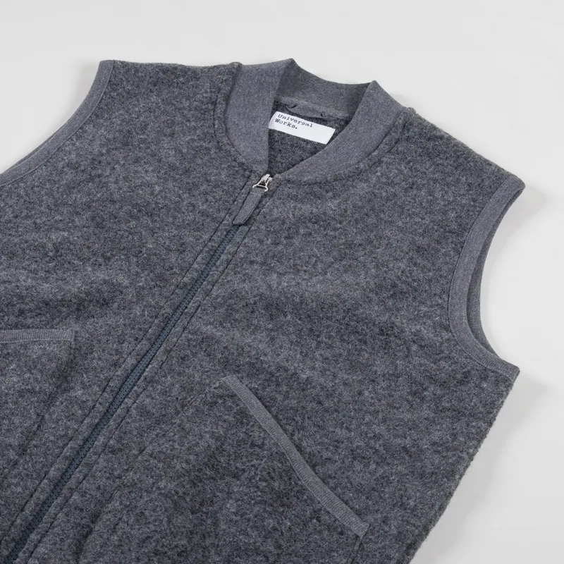 Universal Works Zip Waistcoat Grey Marl Wool Fleece-3