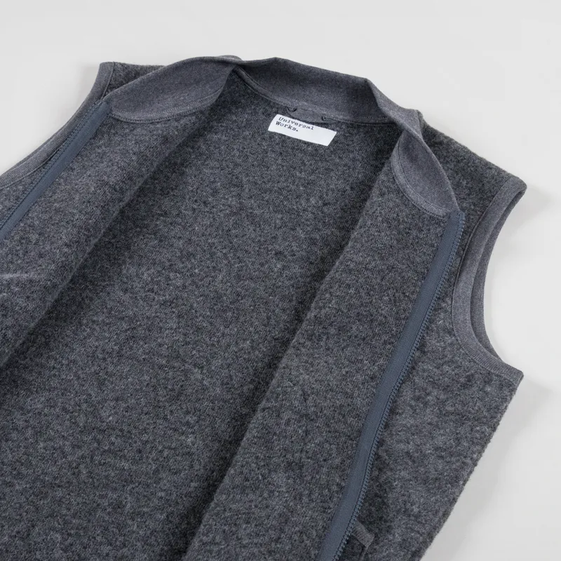 Universal Works Zip Waistcoat Grey Marl Wool Fleece-4