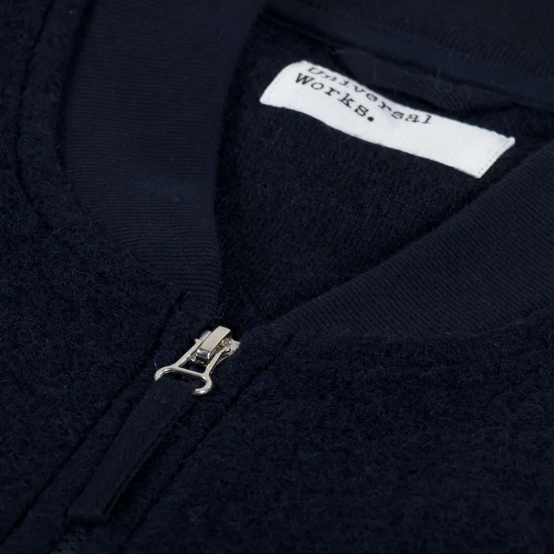 Universal Works Zip Waistcoat Navy Wool Fleece-6