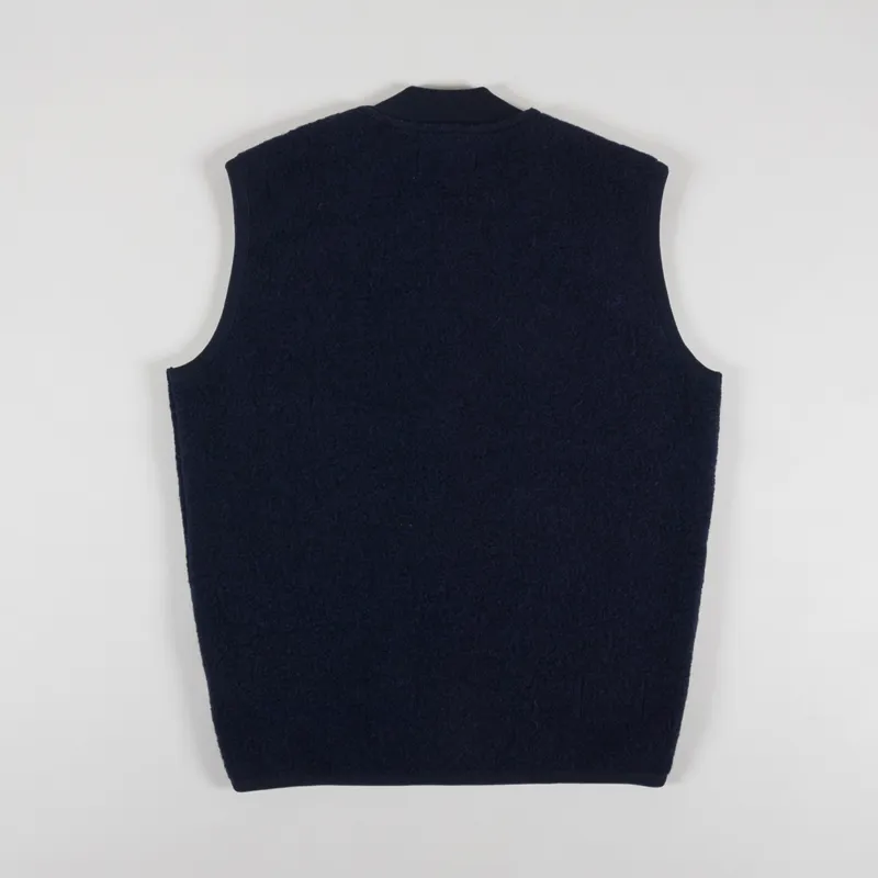 Universal Works Zip Waistcoat Navy Wool Fleece-2