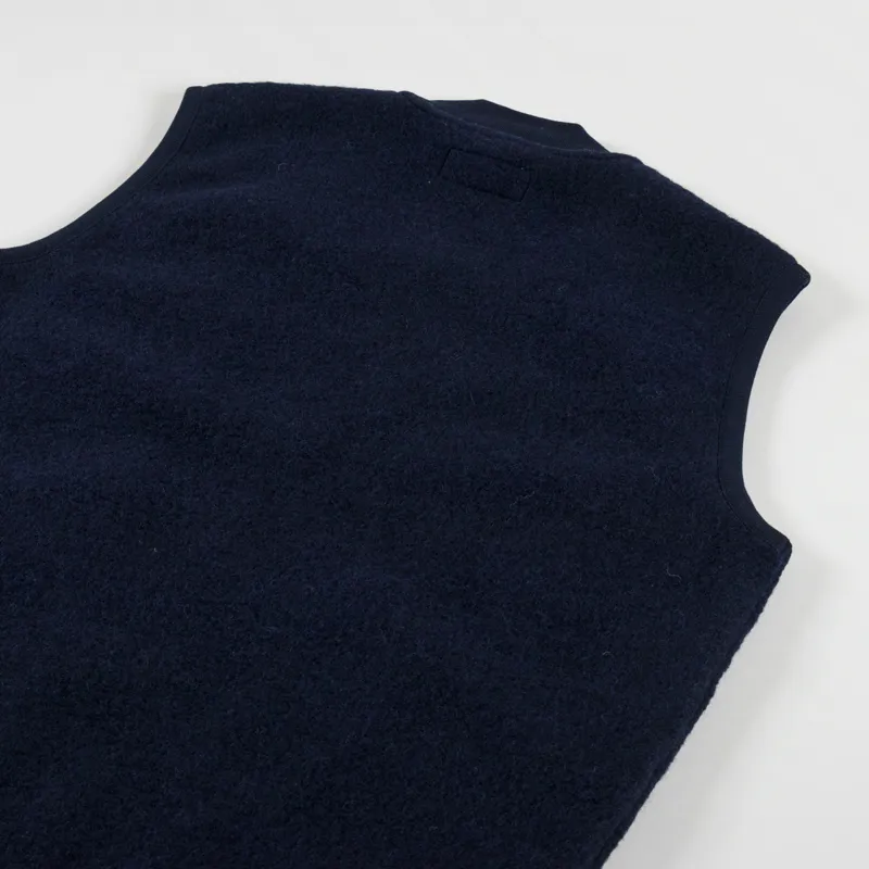 Universal Works Zip Waistcoat Navy Wool Fleece-5