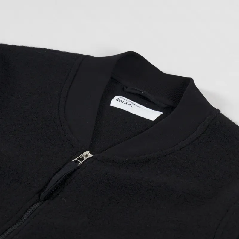 Universal Works Zip Bomber Black Wool Fleece-4