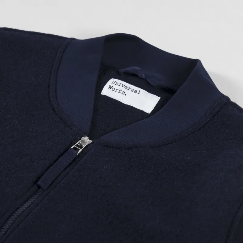 Universal Works Zip Bomber Navy Wool Fleece-4