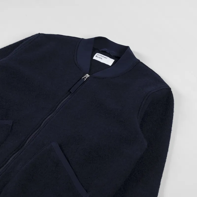 Universal Works Zip Bomber Navy Wool Fleece-2