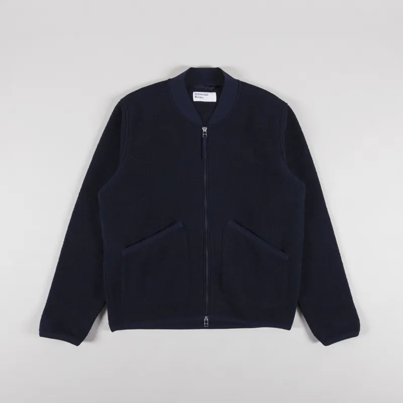 Universal Works Zip Bomber Navy Wool Fleece