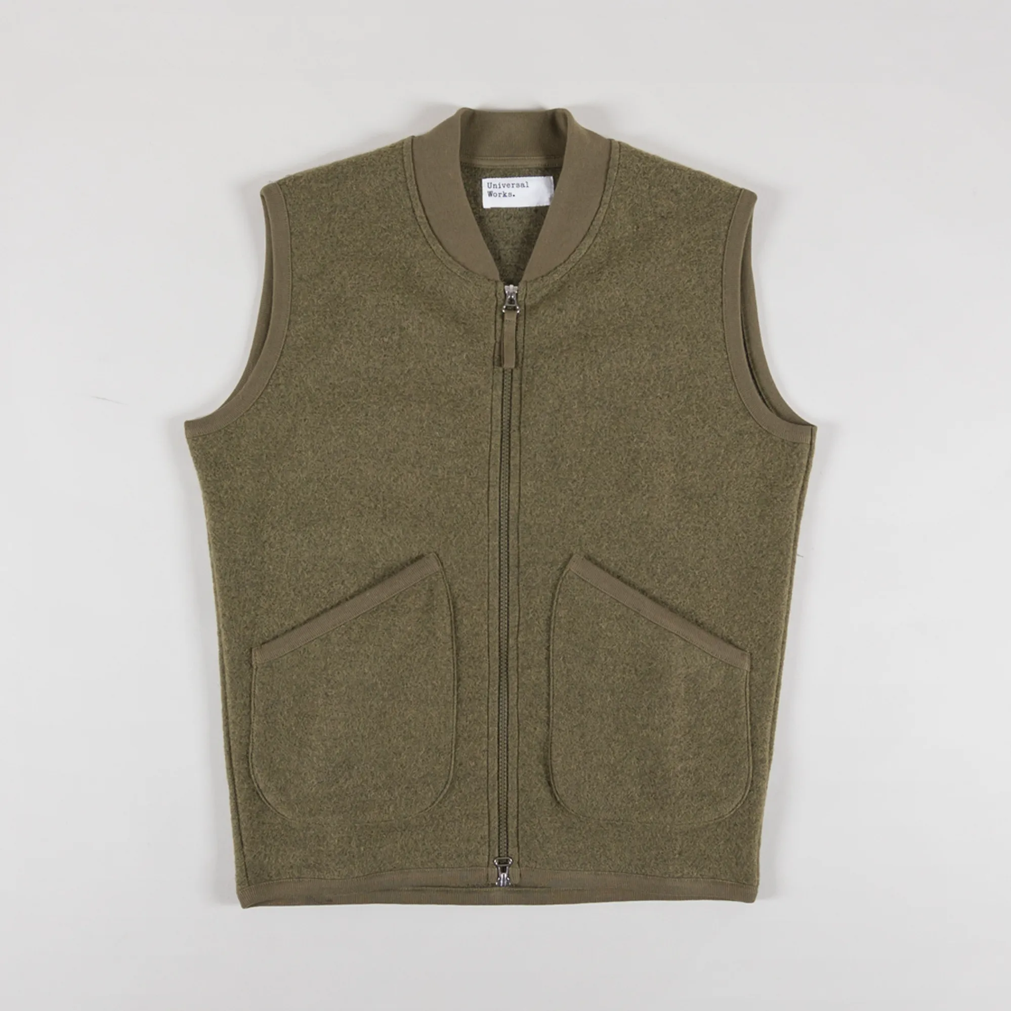 Lovat Color Universal Works Mens Zip Waistcoat Lovat Green Wool Fleece