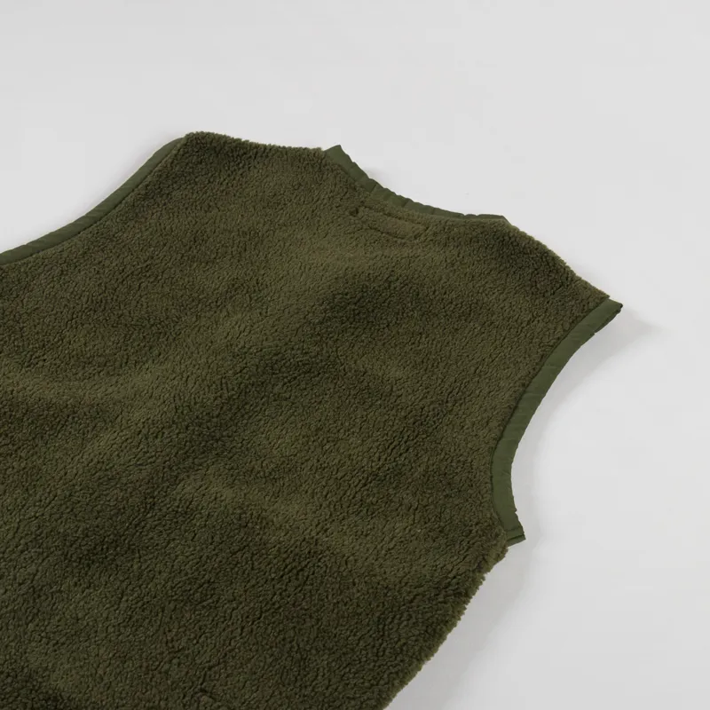 Universal Works Womens Lancaster Gilet Olive Mountain Fleece -7