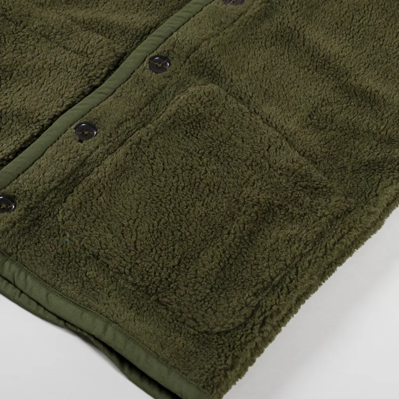 Universal Works Womens Lancaster Gilet Olive Mountain Fleece -9