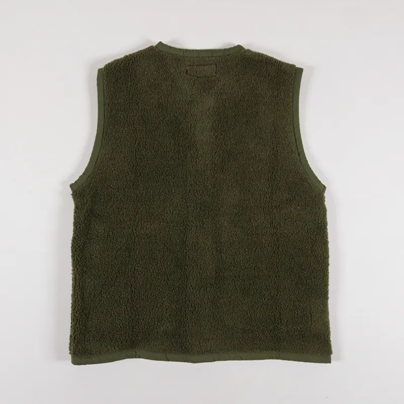 Universal Works Womens Lancaster Gilet Olive Mountain Fleece -5
