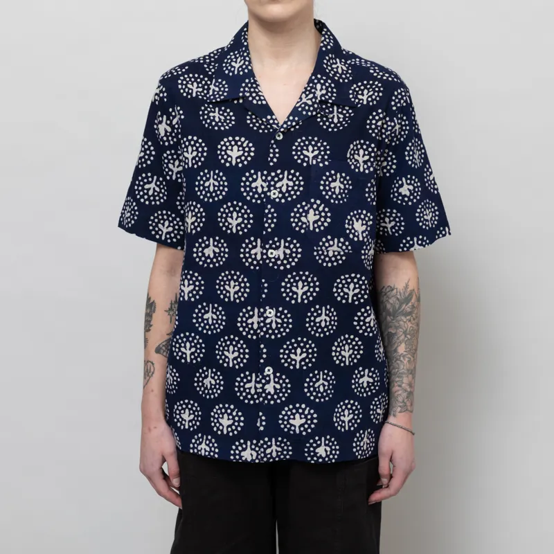 Universal Works Womens Road Shirt Navy Magic Circle Print
