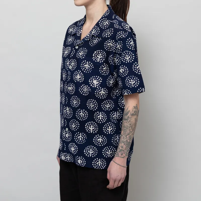 Universal Works Womens Road Shirt Navy Magic Circle Print-1