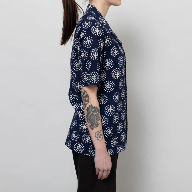Universal Works Womens Road Shirt Navy Magic Circle Print-4