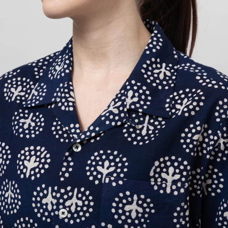 Universal Works Womens Road Shirt Navy Magic Circle Print-5