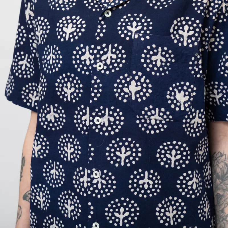 Universal Works Womens Road Shirt Navy Magic Circle Print-6