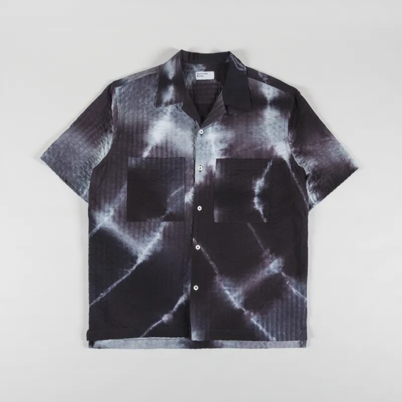 Universal Works Camper Shirt Charcoal Tie N Dye Seersucker
