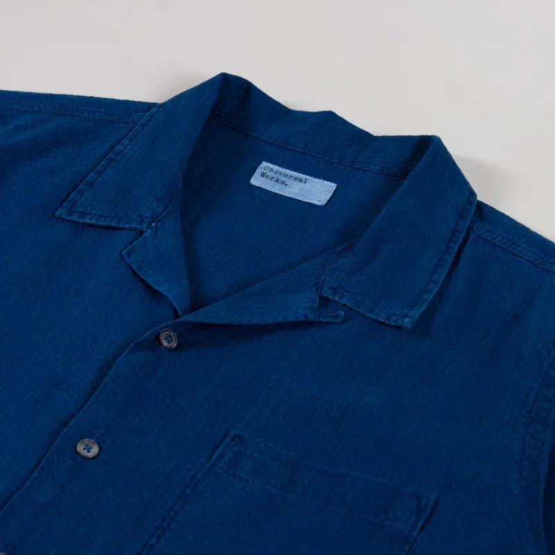 Universal Works Road Shirt Washed Indigo Seersucker-2