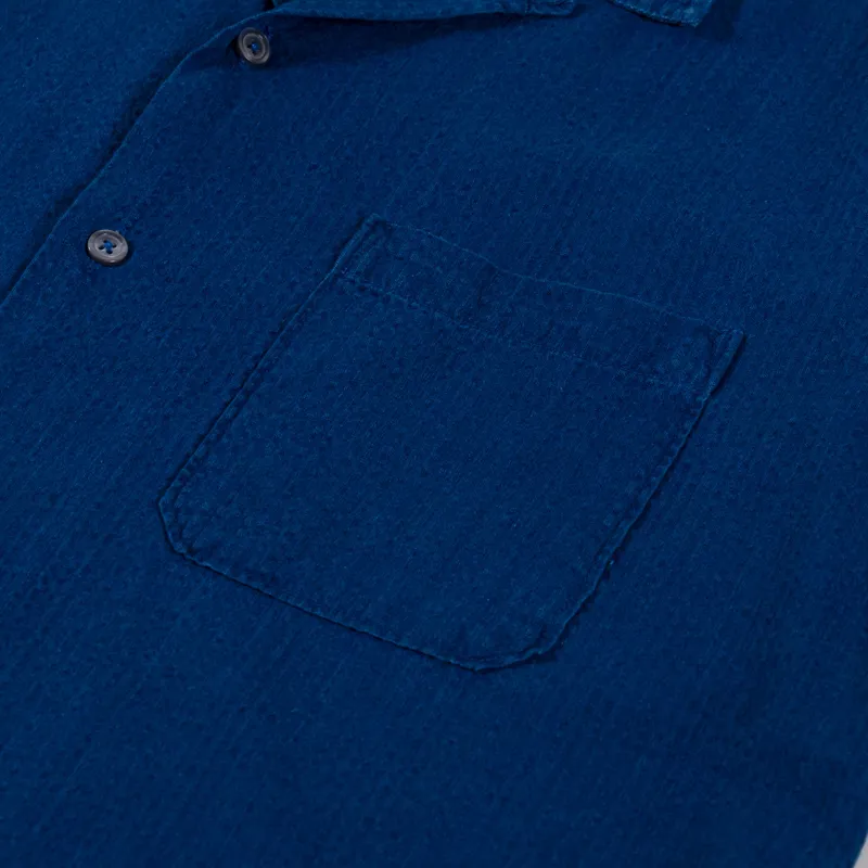 Universal Works Road Shirt Washed Indigo Seersucker-3