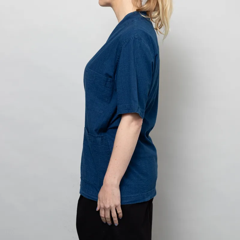 Universal Works Womens Kyoto Work Jacket Washed Indigo Seersucker-2