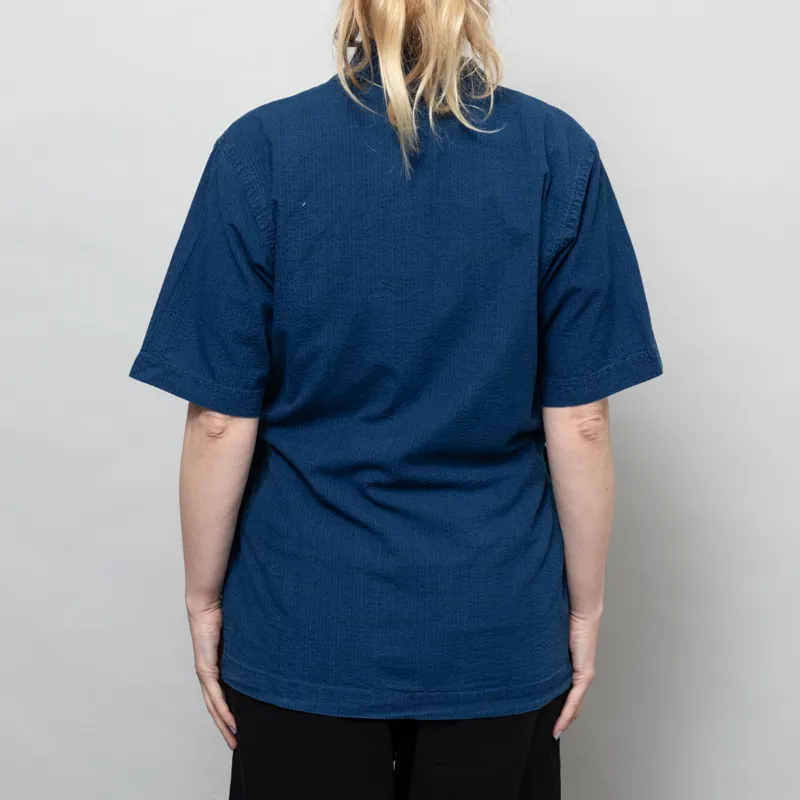 Universal Works Womens Kyoto Work Jacket Washed Indigo Seersucker-3