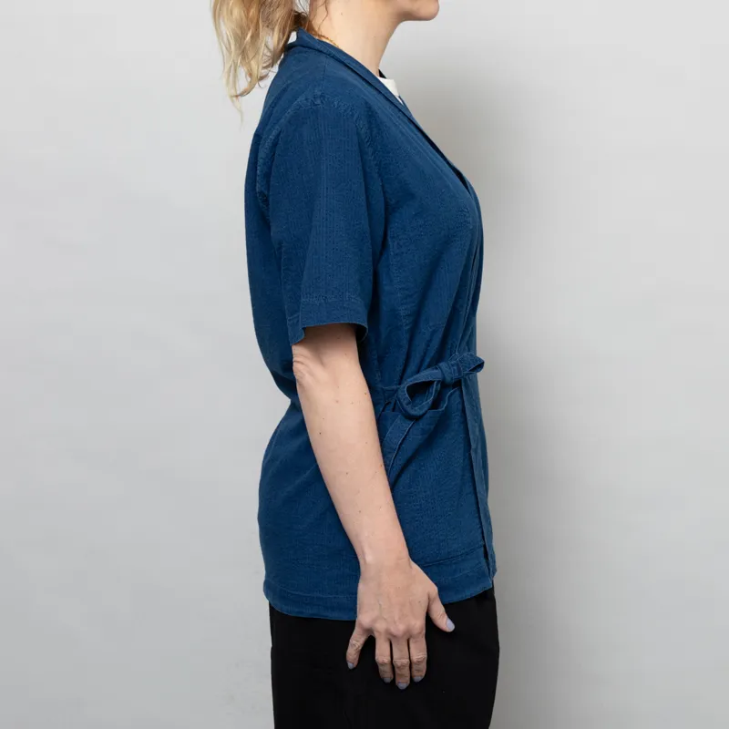 Universal Works Womens Kyoto Work Jacket Washed Indigo Seersucker-4