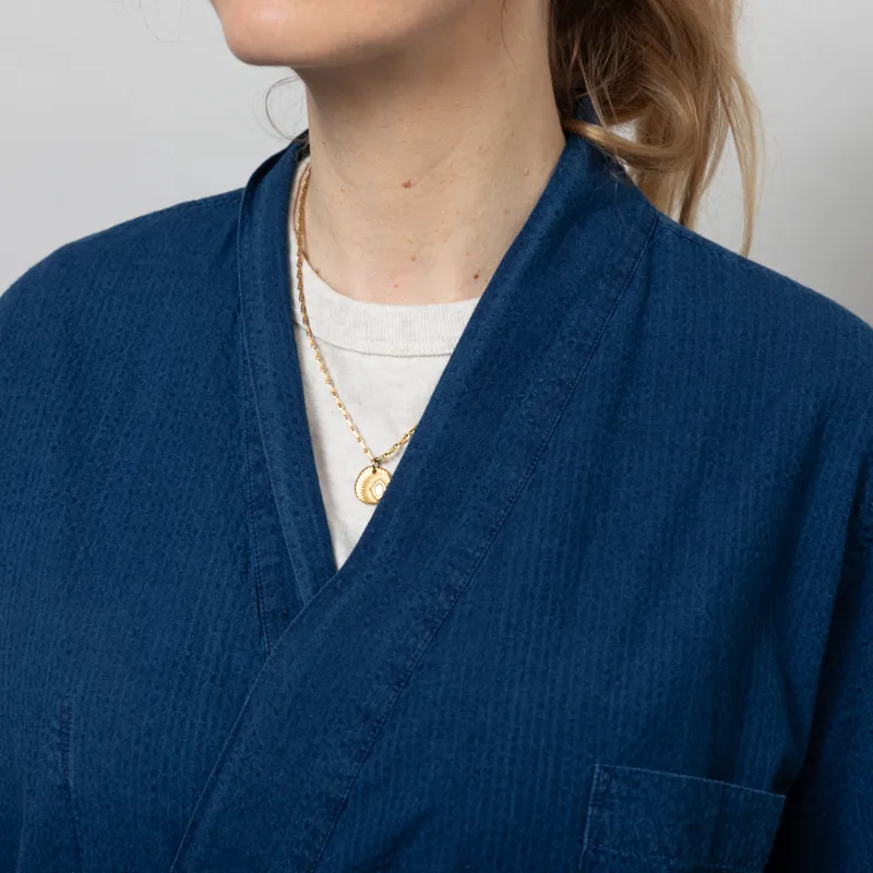 Universal Works Womens Kyoto Work Jacket Washed Indigo Seersucker-5