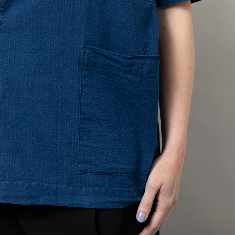 Universal Works Womens Kyoto Work Jacket Washed Indigo Seersucker-8