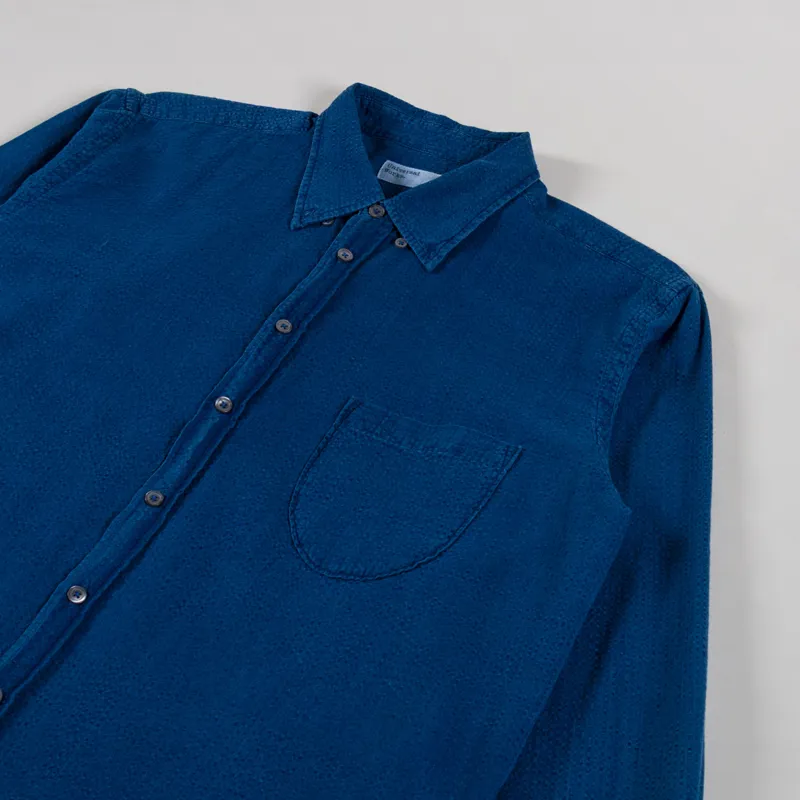 Universal Works Lazy Day Shirt Washed Indigo Seersucker-2