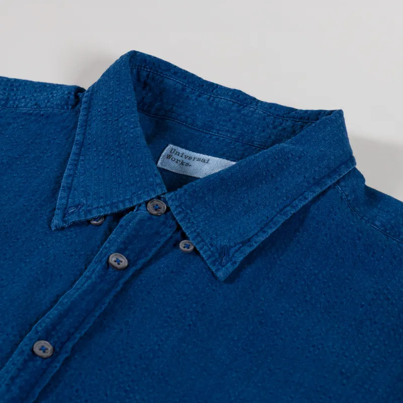 Universal Works Lazy Day Shirt Washed Indigo Seersucker-4
