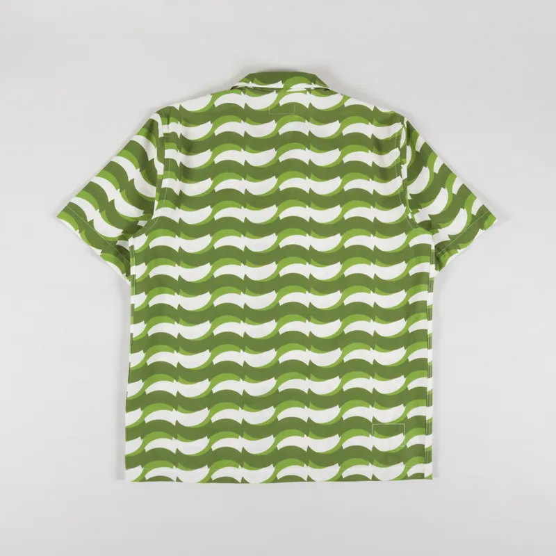 Universal Works Road Shirt Green Geo Wave Print Cotton-1