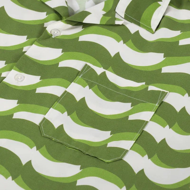 Universal Works Road Shirt Green Geo Wave Print Cotton-5