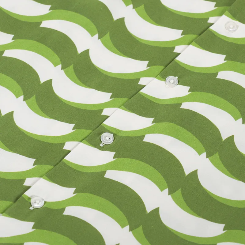 Universal Works Road Shirt Green Geo Wave Print Cotton-6