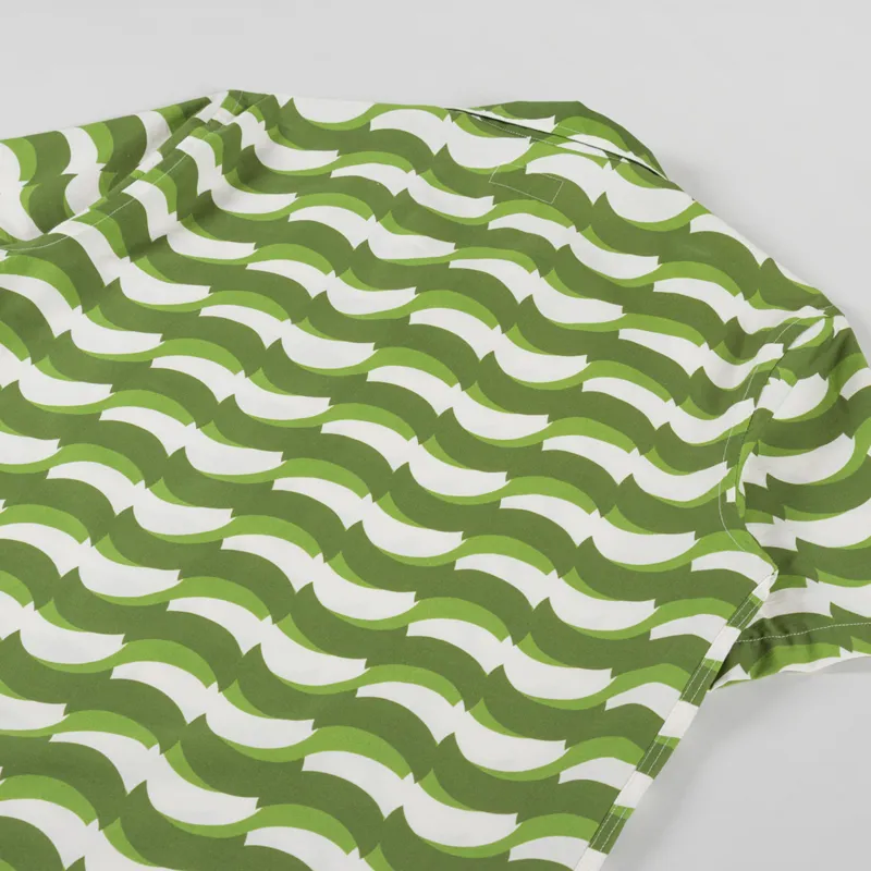 Universal Works Road Shirt Green Geo Wave Print Cotton-3
