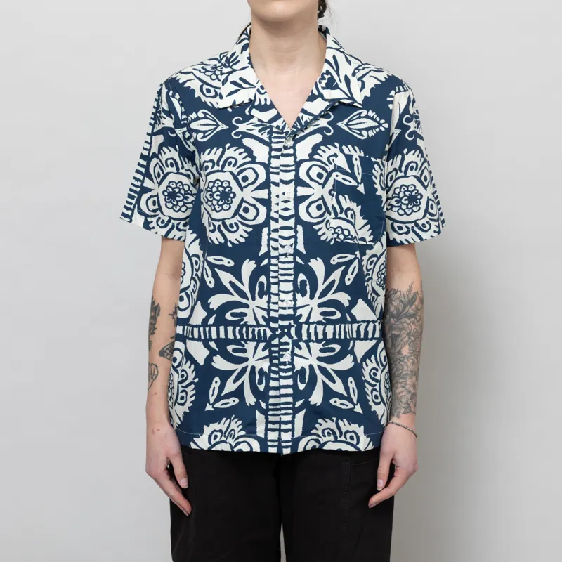 Universal Works Womens Road Shirt Navy Island Print