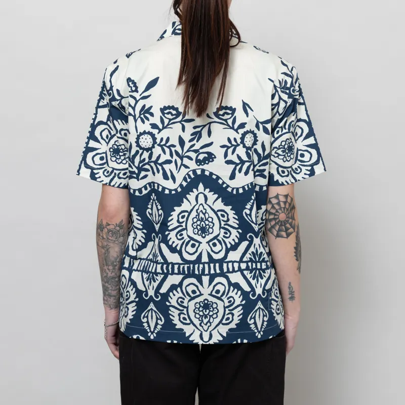 Universal Works Womens Road Shirt Navy Island Print-3
